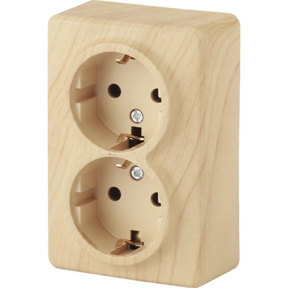 Розетка ЭРА 11-2205-11 2х2P E Schuko, 16A-250В, IP20, ОУ, Эксперт, сосна Б0020693