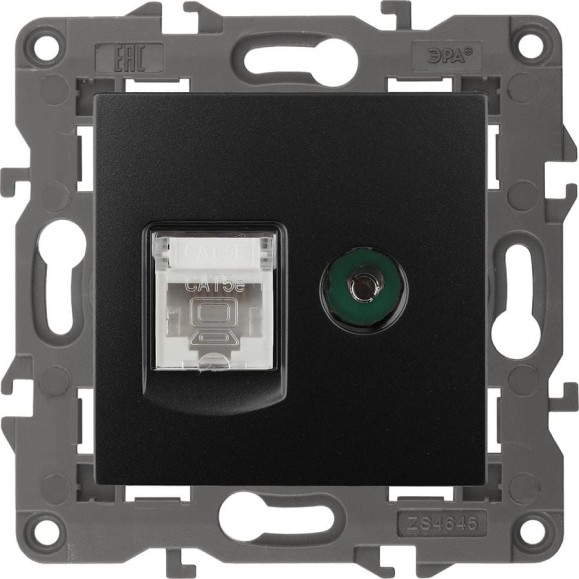 Розетка ЭРА 14-3110-05 RJ45 TV, IP20, антрацит Б0034318