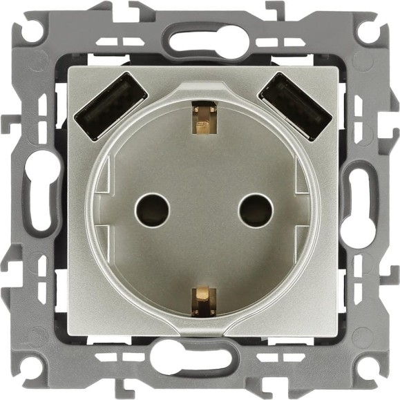Розетка ЭРА 12410915 2PE, 16A/250В, шторки, с 2xUSB, 5В 3А, 12, перламутр, 10/100/2000 Б0047849
