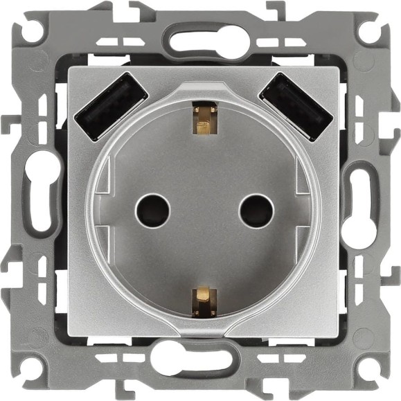 Розетка ЭРА 12410903 2PE, 16A/250В, шторки, с 2xUSB, 5В/3А, 12, алюминий, 10/100/2000 Б0047842 Розетка ЭРА 12410903 2PE, 16A/250В, шторки, с 2xUSB, 5В/3А, 12, алюминий, 10/100/2000 Б0047842