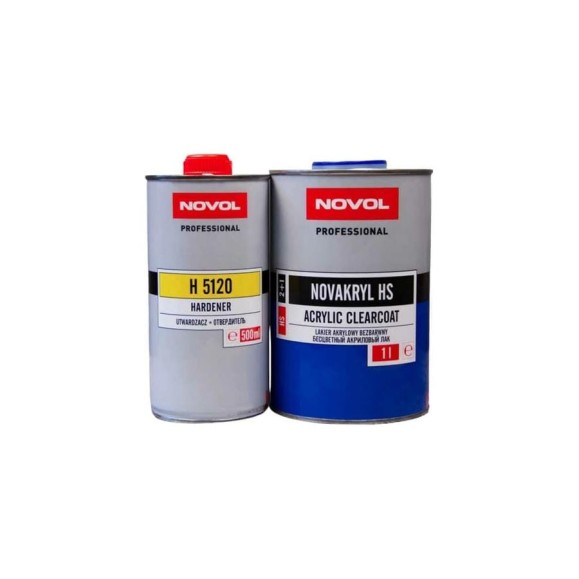 Лак NOVOL NOVAKRYL HS 2К акриловый, прозрачный, 2+1, банка 1 л, отвердитель 0.5 л 38043-35631