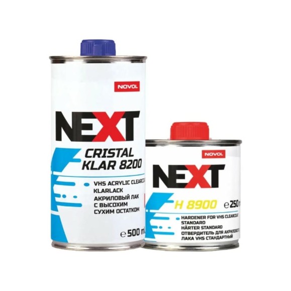 Акриловый лак NOVOL NEXT CRISTAL KLAR 8200 2К VHS, 2+1, эффект самозатягивания, 0.5 л, с отвердителем 90884-90901