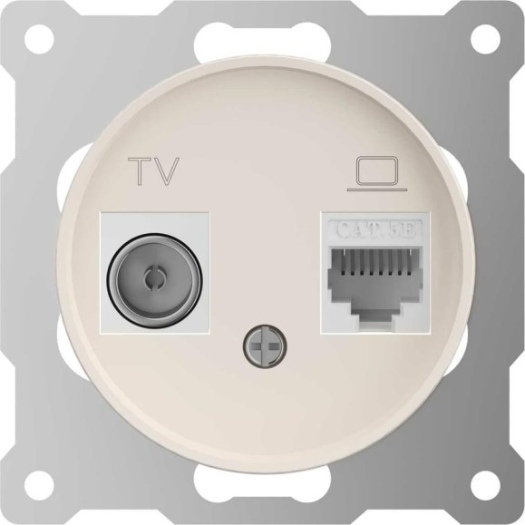 Розетка OneKeyElectro двойная антенна/компьютер TV/RJ45 кат.5e, цвет бежевый 7700244