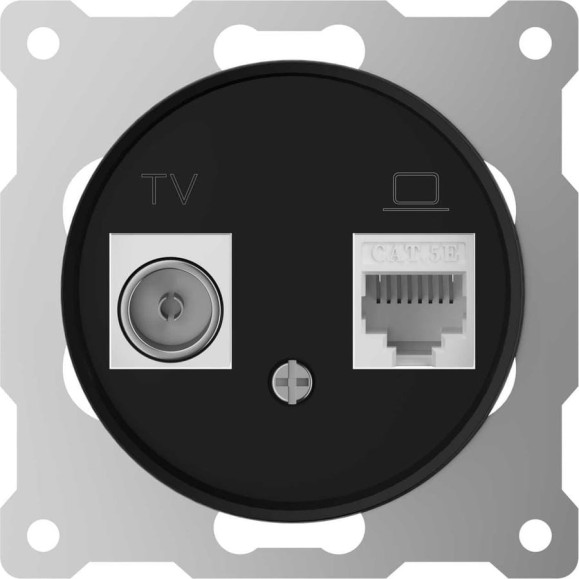 Розетка OneKeyElectro двойная антенна/компьютер TV/RJ45 кат.5e, цвет черный (серия Florence) 7700247 Розетка OneKeyElectro двойная антенна/компьютер TV/RJ45 кат.5e, цвет черный (серия Florence) 7700247