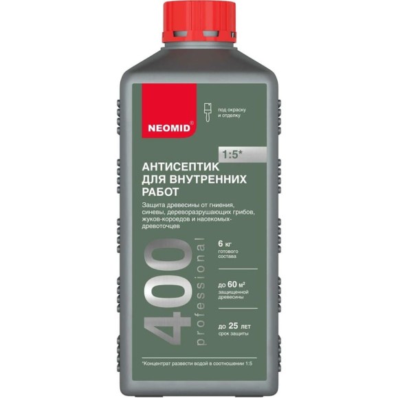 Деревозащитный состав для внутренних работ NEOMID 400 1 л Н-400-1/к1:5 Деревозащитный состав для внутренних работ NEOMID 400 1 л Н-400-1/к1:5