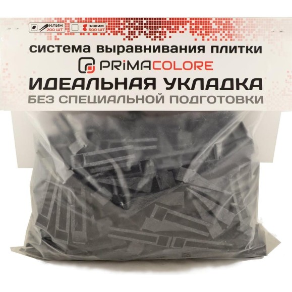 Система выравнивания плитки СВП (200 шт; 1.5 мм; клинья; пакет ПЭНД) PRIMOCOLOR k-1200 Система выравнивания плитки СВП (200 шт; 1.5 мм; клинья; пакет ПЭНД) PRIMOCOLOR k-1200