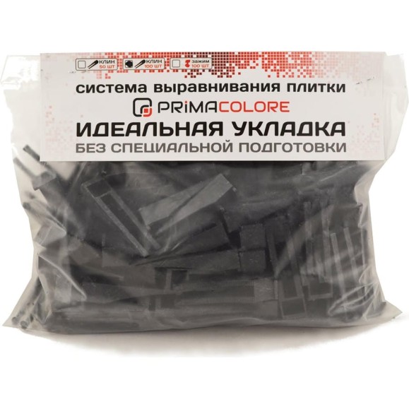 Система выравнивания плитки СВП (100 шт; клинья; пакет ПЭНД) PRIMOCOLOR k-1100 Система выравнивания плитки СВП (100 шт; клинья; пакет ПЭНД) PRIMOCOLOR k-1100