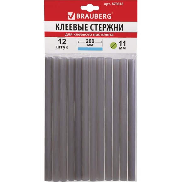 Клеевые стержни (12 шт; 11х200 мм; серебристые) BRAUBERG 670313