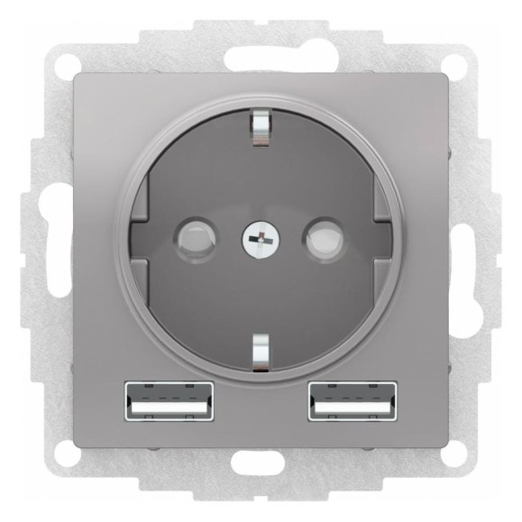 Розетка SO + USB Systeme Electric AtlasDesign Алюминий, A+A, 5В/2,4А, 2x5В/1,2А SE ATN000330
