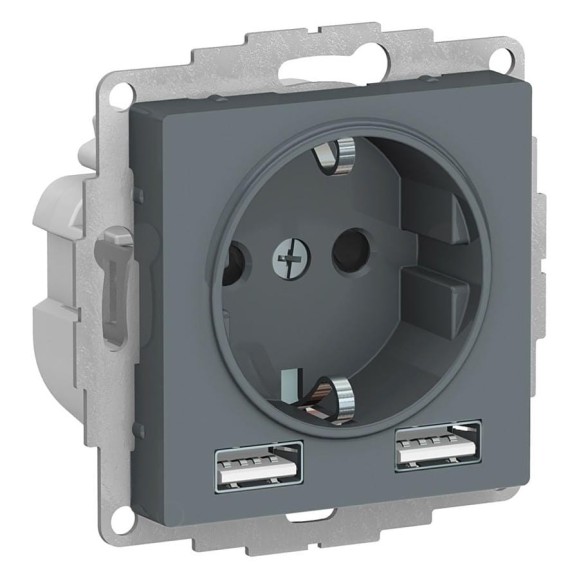 Розетка SO + USB Systeme Electric AtlasDesign Грифель, A+A, 5В/2,4А, 2x5В/1,2А SE ATN000730