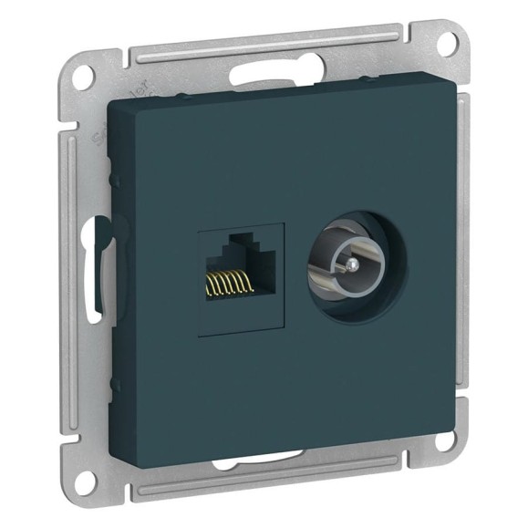 Двойная розетка компьютерная+ТВ Systeme Electric AtlasDesign Изумруд, RJ45+TV, кат.5E SE ATN000889