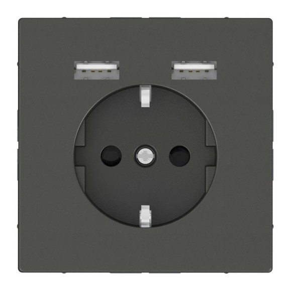 Розетка Schuko с 2 USB Systeme Electric Merten D-Life Антрацит c з/у SE MTN2366-6034