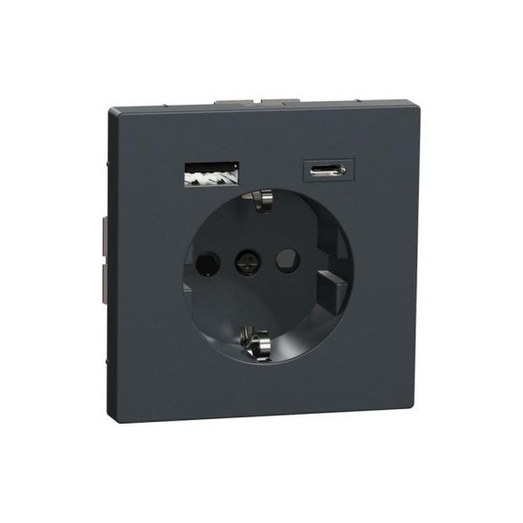 Силовая розетка с зарядкой Systeme Electric MERTEN D-Life Антрацит 16 A SE MTN2367-6034