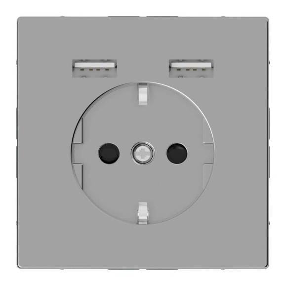 Розетка Schuko с 2 USB Systeme Electric Merten D-Life Нержавеющая Сталь SE MTN2366-6036