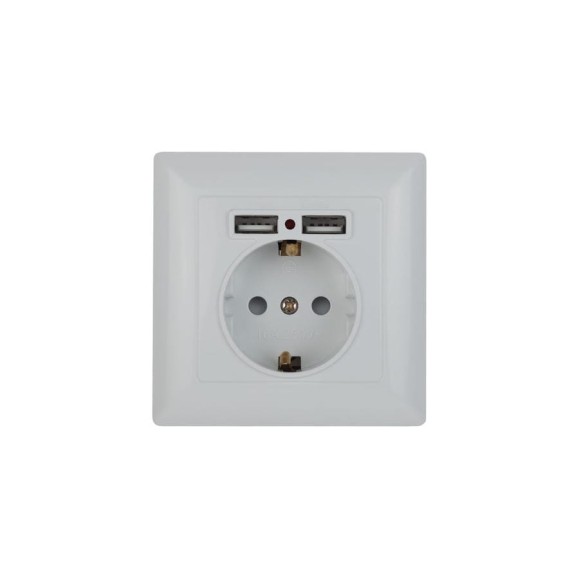 Розетка Intro Solo с заземлением P+E Schuko со шторками, 16А-250В + 2хUSB, IP20, СУ, белый, Б0053713