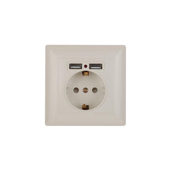 Розетка Intro Solo с заземл P+E Schuko со шторками, 4-410-02, 16А-250В + 2хUSB, СУ, слоновая кость, Б0053714