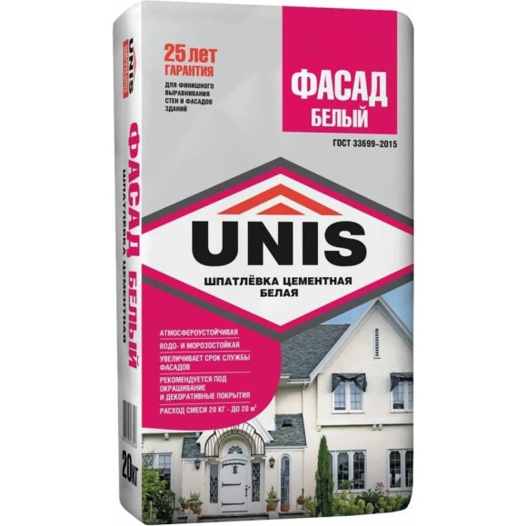 Фасадная шпатлевка UNIS Фасад белая, 20 кг 11602990 Фасадная шпатлевка UNIS Фасад белая, 20 кг 11602990