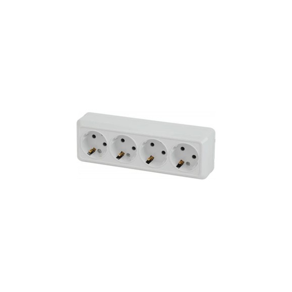 Розетка Intro Quadro с заземлением четырехместная 4x2P+E, 16А-250В, IP20, открытая установка, белый, Б0053838 Розетка Intro Quadro с заземлением четырехместная 4x2P+E, 16А-250В, IP20, открытая установка, белый, Б0053838