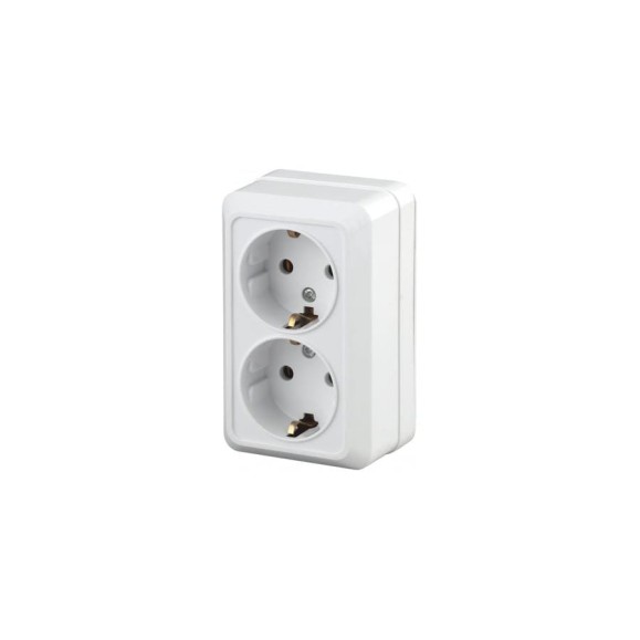 Розетка Intro Quadro с заземлением двойная 2x2P+E Schuko, 16А-250В, IP20, открытая установка, белый, Б0053800