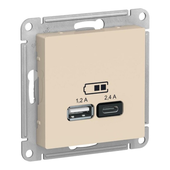 USB розетка Systeme Electric Glossa Молочный A+С, 5В/2,4А, 2x5В/1,2 А GSL000939