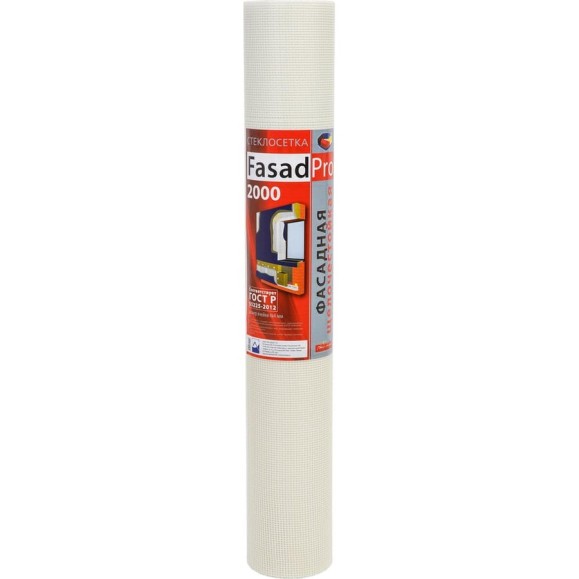 Стеклотканевая фасадная (рядовая) сетка FasadPro 4x5 мм, 1x50 м, 2000 Н, ГОСТ Р 55225-2017, 320119 Стеклотканевая фасадная (рядовая) сетка FasadPro 4x5 мм, 1x50 м, 2000 Н, ГОСТ Р 55225-2017, 320119