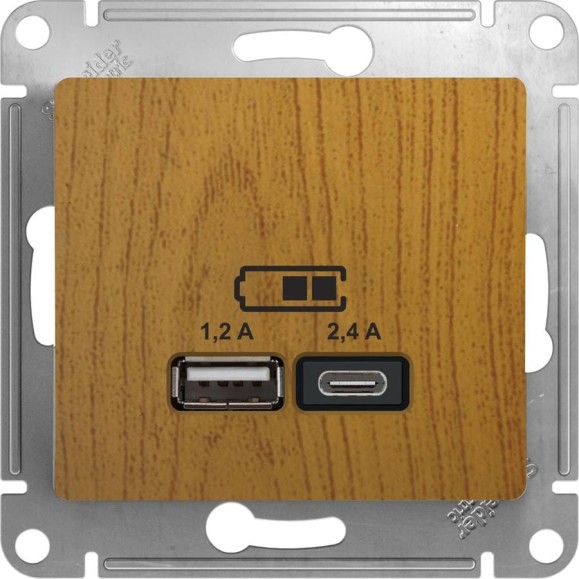 Розетка Systeme Electric Glossa Дерево USB A+С, 5В/2,4А, 2x5В/1,2 А GSL000539