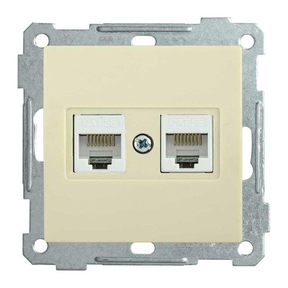 2-ая компьютерная розетка IEK BOLERO РК10-2-Б RJ45, Cat 5e, кремовый EKB25-K33