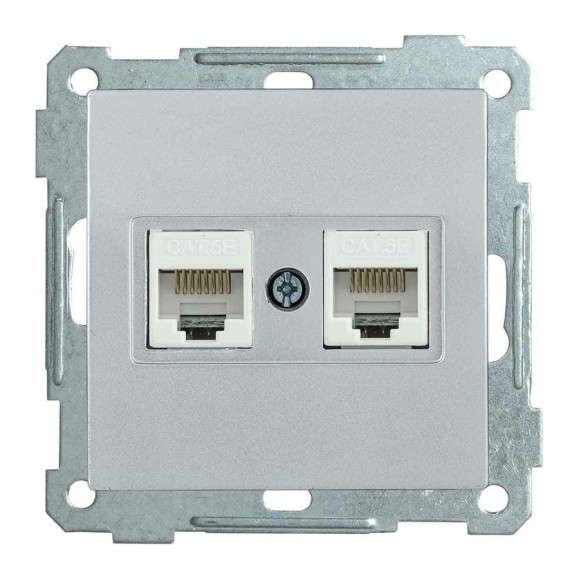 2-ая компьютерная розетка IEK BOLERO РК10-2-Б RJ45, Cat 5e, серебряный EKB25-K23