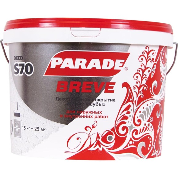 Декоративное покрытие PARADE DECO Breve S70 с эффектом мелкой шубы, белый, 15 кг 90001905113