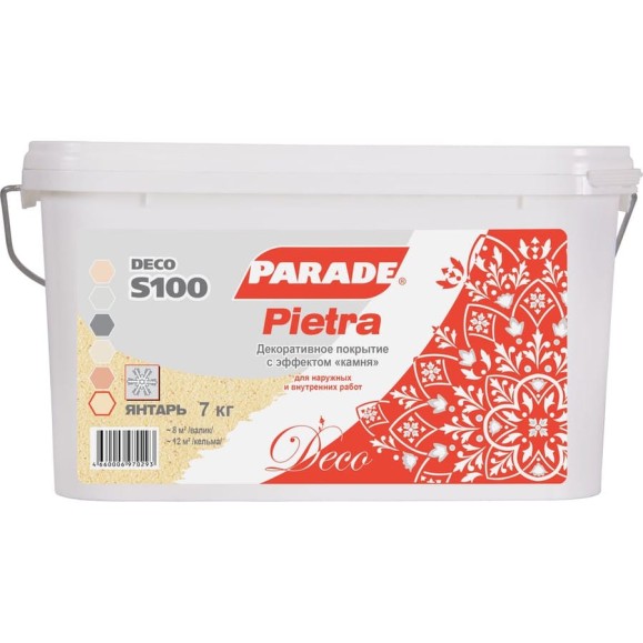 Декоративное покрытие PARADE DECO Pietra S100 с эффектом камня, янтарь, 7 кг 90003181501 Декоративное покрытие PARADE DECO Pietra S100 с эффектом камня, янтарь, 7 кг 90003181501