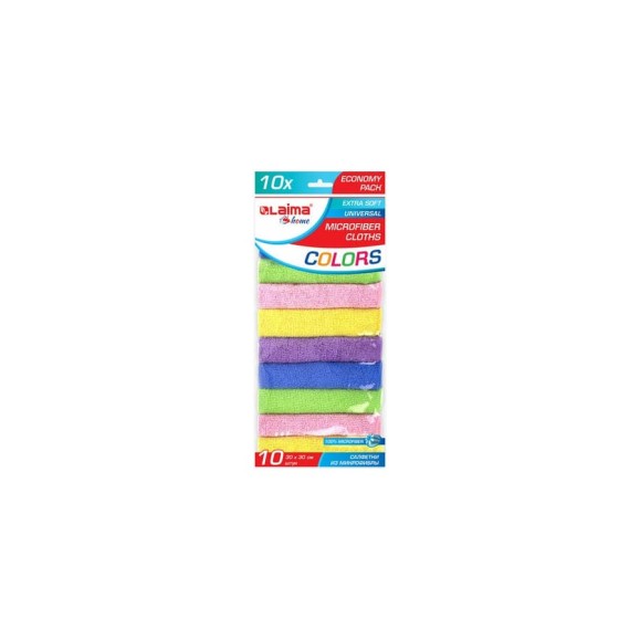Салфетка из микрофибры LAIMA HOME MULTI COLOUR ECONOMY PACK 10 30x30 см, комплект 10 шт. 607794