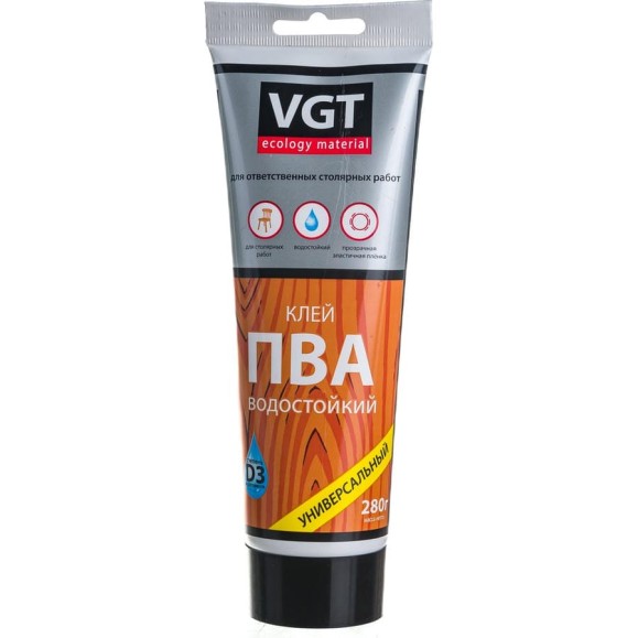 Клей ПВА VGT водостойкий 0,28 кг туба 11604915 Клей ПВА VGT водостойкий 0,28 кг туба 11604915