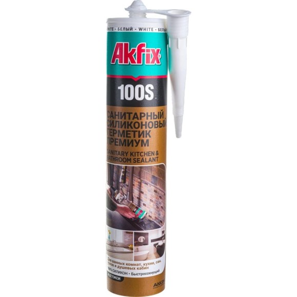 Санитарный герметик для кухни и ванной Akfix 100S, белый, 280 мл SA032
