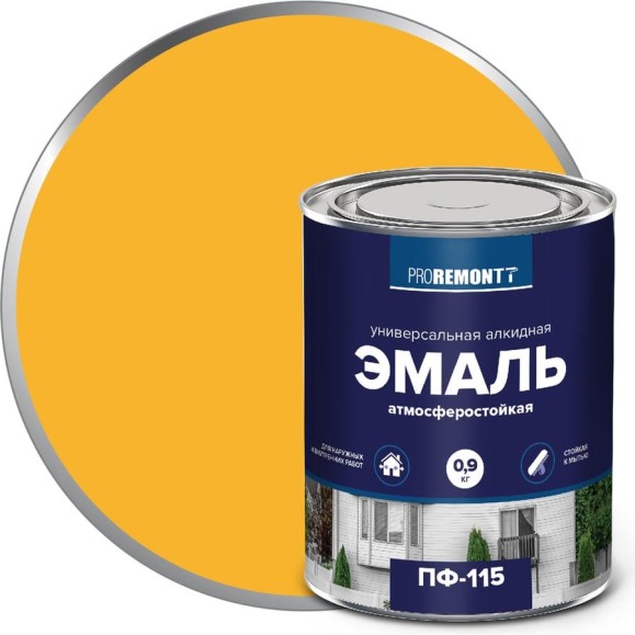 Эмаль PROREMONTT ПФ-115 желтая, 0.9 кг Лк-00004460 Эмаль PROREMONTT ПФ-115 желтая, 0.9 кг Лк-00004460