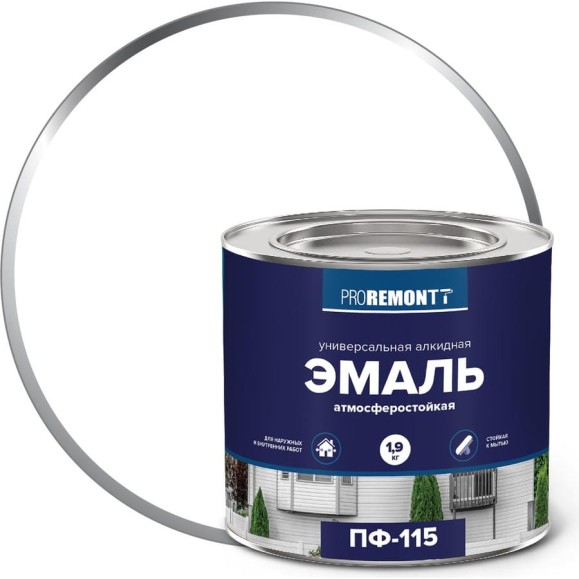 Эмаль PROREMONTT ПФ-115 белая, глянцевая, 1.9 кг Лк-00004452