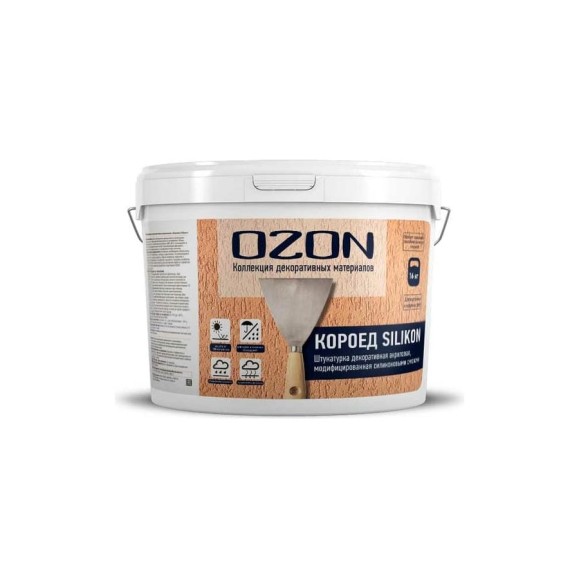 Декоративная штукатурка OZON КОРОЕД SILIKON (полимерная; для фасада; 2 мм; 16 кг) КДС-16 Декоративная штукатурка OZON КОРОЕД SILIKON (полимерная; для фасада; 2 мм; 16 кг) КДС-16
