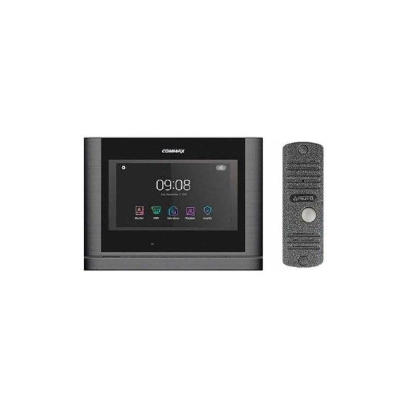 Комплект видеодомофона и вызывной панели COMMAX CDV-704MF(DarksilverBlackSmog)/AVC305S
