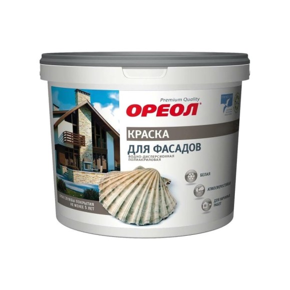 Краска для фасадов Ореол ВД (белая; атмосферостойкая; полиакриловая; для наружных работ; 13 кг) 5472