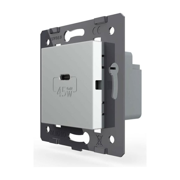 Розетка USB type C LIVOLO с блоком питания 45W, цвет серый (механизм) VL-FCUC-2IP Розетка USB type C LIVOLO с блоком питания 45W, цвет серый (механизм) VL-FCUC-2IP