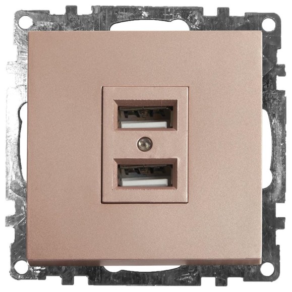2-местная USB розетка (механизм) STEKKER GLS10-7115-02, 250B, 2,4А, серия Катрин, шампань 39602