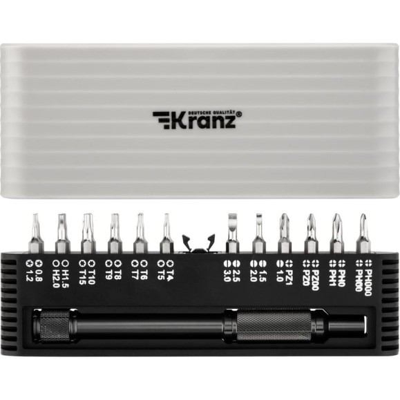 Набор отверток для точных работ KRANZ RA-01 25 предметов в кейсе, сталь S2 KR-12-4751 Набор отверток для точных работ KRANZ RA-01 25 предметов в кейсе, сталь S2 KR-12-4751