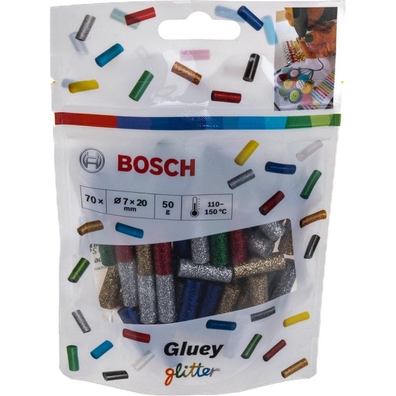 Клеевые стержни для Gluey 7x20 мм 70 шт. цветные с блестками Bosch 2608002006 Клеевые стержни для Gluey 7x20 мм 70 шт. цветные с блестками Bosch 2608002006