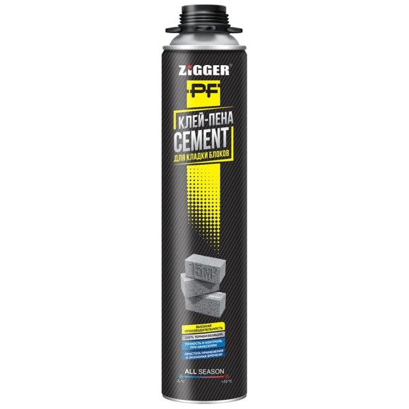 Клей-пена ZIGGER CEMENT ПРОФ всесезонная, 850мл/950гр 01-03-43
