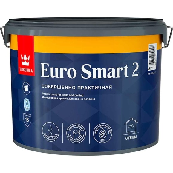 Интерьерная краска Tikkurila EURO SMART 2 база A глубоко матовая 9 л 700001104