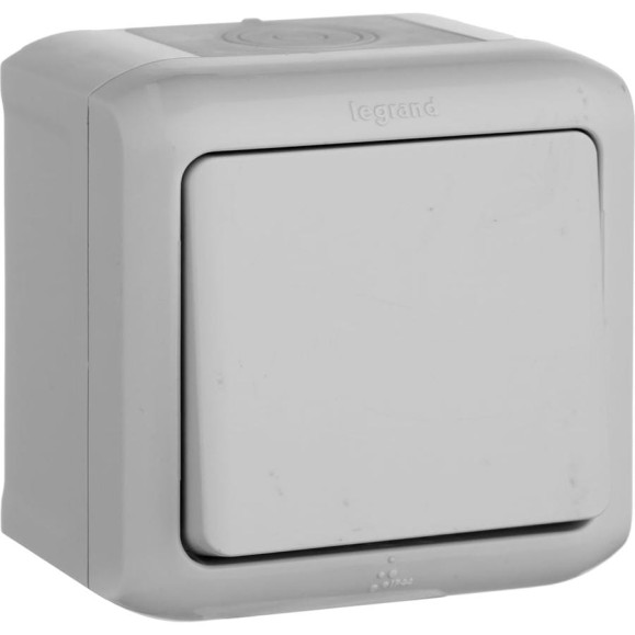Переключатель Legrand одноклавишный Legrand Quteo IP44 10А 250В винтовые зажимы накладной монтаж серый 782334