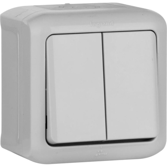 Выключатель Legrand двухклавишный Legrand Quteo IP44 10А 250В винтовые зажимы накладной монтаж серый 782332