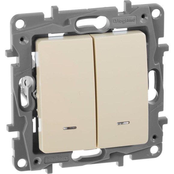Выключатель Legrand двухклавишный с подсветкой/индикацией Legrand Etika 10А 250В безвинтовые зажимы слоновая кость 672304 Выключатель Legrand двухклавишный с подсветкой/индикацией Legrand Etika 10А 250В безвинтовые зажимы слоновая кость 672304