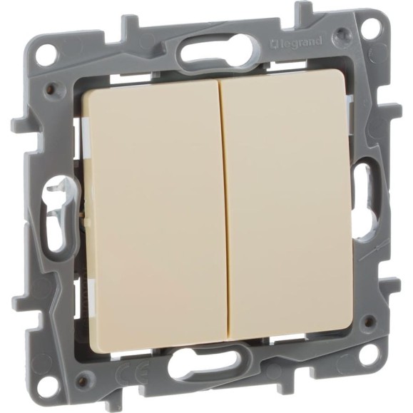 Переключатель Legrand двухклавишный Legrand Etika 10A 250В безвинтовые зажимы слоновая кость 672312