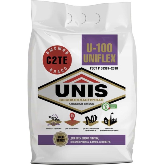 Плиточный клей UNIS UNIFLEX U-100 эластичный, класс C2TE, 5 кг 4607005184481