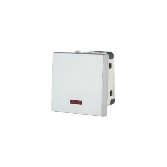1-клавишный выключатель LK Studio с индикатором 45x45 (сх.1L) 16 A. 250 B серебристый металлик LK45 850903-1